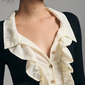 Anthropologie Black and Cream Ruffle cardigan